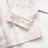 Pink Toile Women Pajamas Set – Summer Cotton Loungewear : XS