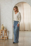 Washed Denim Pants with Faux Suede Side Line Detail and Wais: Denim / M