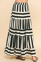 STRIPE TIERED MAXI SKIRT- 4257SE: Black / S