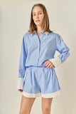 Oversize Stripe Contrast Color Shirt: BLUE/ WHITE STRIPE / XS
