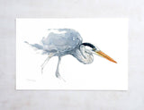 Great Blue Heron Watercolor Study Coastal Bird Wall Art: 5x7 (8x10 mat)