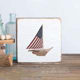 Flag Sailboat Block Sign | Wooden Decor | Coastal Decor