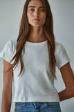 L8746 | Knit Cotton Round Neck Short Sleeve Crop Top: Black / M