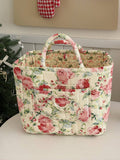 Quilted Floral Soft Side Storage Tote: Off White/Peony