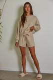 L7786 | Knit Waffle Rayon Polyester Long Sleeve Top: Oatmeal / L