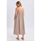 GINGHAM CAMI MIDI DRESS / WL26-12678: NAVY/CREAM / M