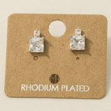 Gold Dipped Square Rhinestones Stud Earrings: G