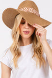 Aztec Tribal Pattern Band Straw Summer Sun Hat: Taupe