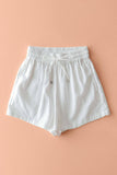 Linen Blend Elastic Waist Drawstring Shorts: White / S-M-L:2-2-2