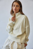 HSW1288 Preppy Californian Half-zip Striped Sweater-Ecru: ECRU / S-M-L (3-2-1)