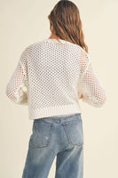 J2844  CROCHET KNITTED BUTTONDOWN CARDIGAN: CREAM / L