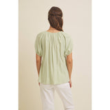 LIGHTWEIGHT STRIPE FLARE PEASANT BLOUSE WITH PUFF SLEEVES: SKY BLUE / S