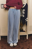 MID RISE THERMAL STRIPE PANTS: DUSTY BLUE / M