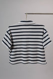 COLLARED NECK SHORT SLEEVE STRIPE BOX TOP: WHITE-DENIM STRIPE / M