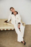 Cotton Twill Contrast Barn Jacket: Ivory-Brown / S