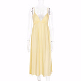 Vacation yellow backless strap maxi dress: Yellow / M