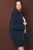 OVERSIZED WASHED BARN JACKET WITH LEATHER COLLAR: OLIVE-DK BROWN / XS