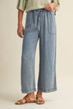 Drawstring Waist Patch Pocket Wide Leg Pants: WASHED DENIM / M