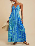 Bohemia totem printed resort open-back strappy sundress: Blue / L