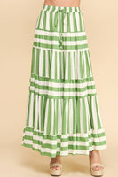 STRIPE TIERED MAXI SKIRT- 4257SE: Black / S