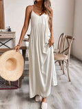Linen blend Scoop Neck Cami dress with bow tie at back: Beige / L