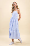 CD05584-Striped Adjustable Spaghetti Strap Midi Dress: Pink / M