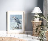 Great Blue Heron on Branch Watercolor Painting: 5x7 (8x10 mat)