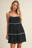 Geometric Trim Tiered Trapeze Romper Dress
: BLACK / S
