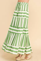 STRIPE TIERED MAXI SKIRT- 4257SE: Black / L