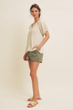 LIGHTWEIGHT STRIPE FLARE PEASANT BLOUSE WITH PUFF SLEEVES: SKY BLUE / L
