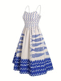 Ocean fish resort slip flared dress: Red / S