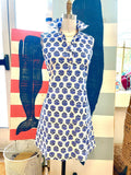 Sconset Block Print Dress Sleeveless (Blue): Blue Sconset / XS