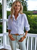 Textured Striped Ruffle Detail Shirt: Blue / Large 8-10