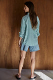 L5611 | Woven Cotton Collar Neck Button Front Long Sleeve: Blue / S