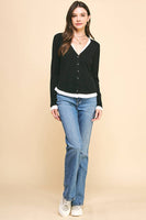 V-NECK BUTTON DOWN WOVEN COMBO TOP - 5831W: HEATHER GREY / SM