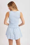 KNIT TANK AND WOVEN SKIRT SET / WL25-12024: SKY / S