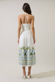 Senara Floral Triny Halter Neck Midi Dress: WHT-GRN-MUL / XL
