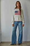 W2411 | Knit Sweater Crew American Flag Pullover: Off White / M