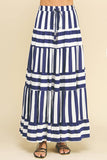 STRIPE TIERED MAXI SKIRT- 4257SE: Black / L