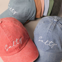 Salty Lettering Embroidery Baseball Cap: WHITE / One Size