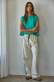 L8552 | Knit Cotton French Terry Side Contrast Trim Pants: Cream / L