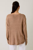 ROUND NECK LONG SLEEVE BEACH LIGHT WEIGHT SWEATER: WHITE-NAVY / S