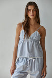 L8489T | Woven Cotton Linen Striped Cami Top : Blue White / M
