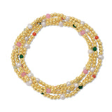 3mm Beaded Stretch Bracelet with Pearls and Crystals: Pink/Coral/Greens
