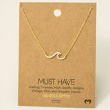 Gold Dipped Pave Wave Pendant Necklace: G