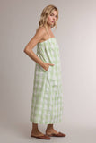 SPAGHETTI STRAP GINGHAM MIDI DRESS / WL26-13738: SAGE/WHITE / M