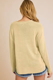 ROUND NECK LONG SLEEVE BEACH LIGHT WEIGHT SWEATER: WHITE-NAVY / L