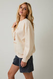 CREW NECK LONG SLEEVE "COFFEE TIME" GRAPHIC SWEATSHIRT: CREAM / S