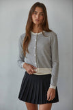 W2210 | Knit Sweater Acrylic Striped Crew Neck Cardigan: Natural Black / L