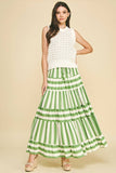 STRIPE TIERED MAXI SKIRT- 4257SE: Black / L